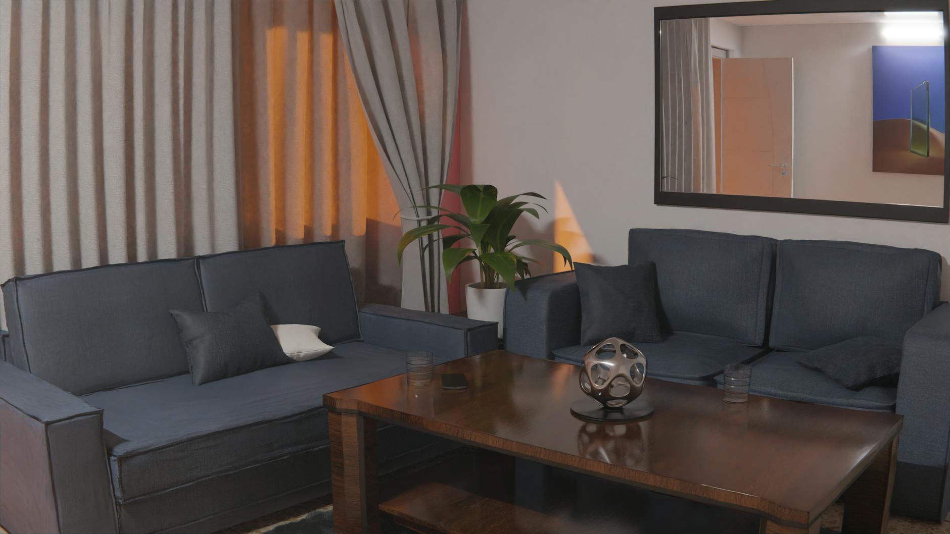 cozy living room with soft lighting and comfortable sofa