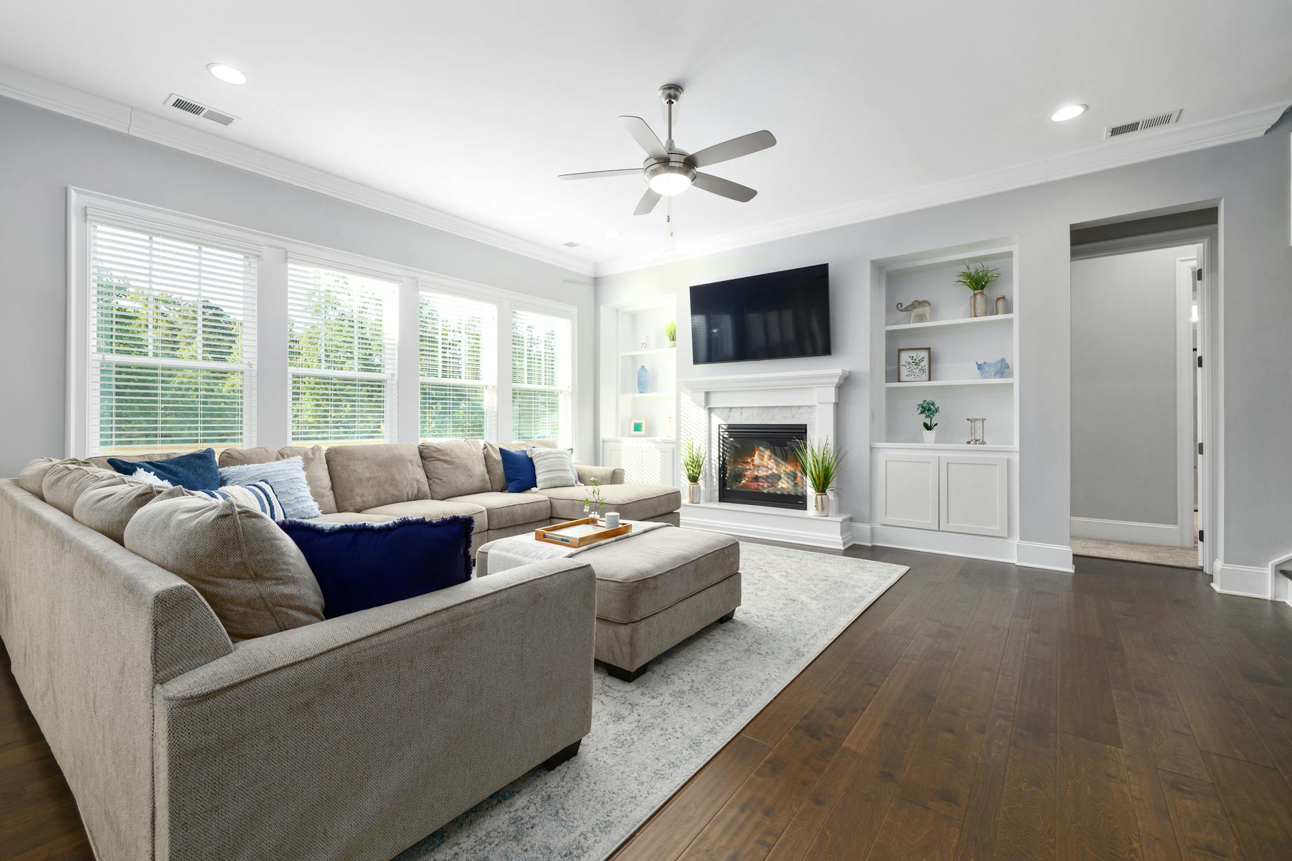 living room large rug under furniture