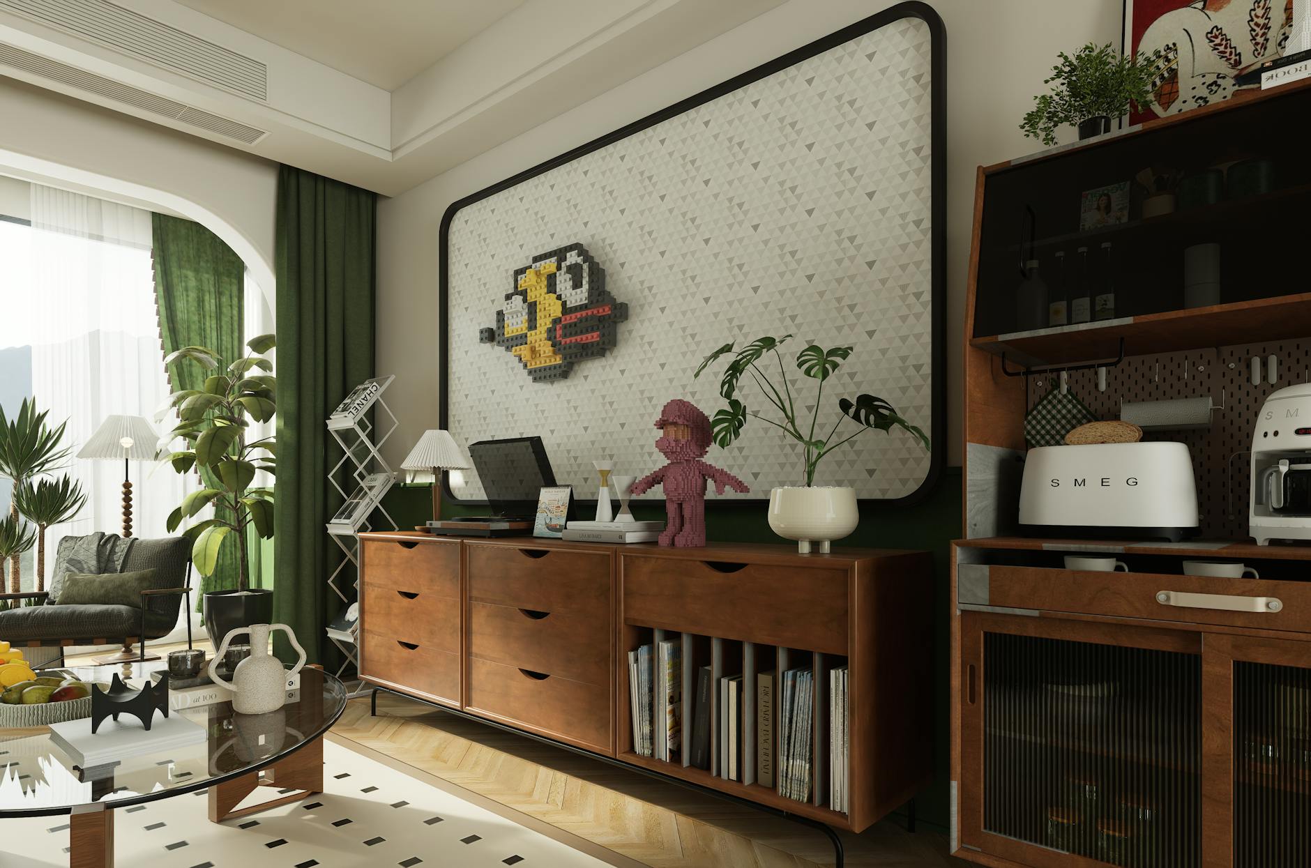 modern living room with large green plant