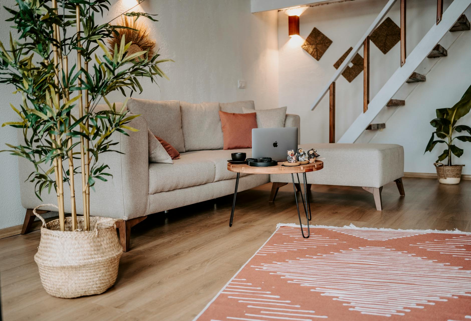 modern minimalist living room with hidden storage