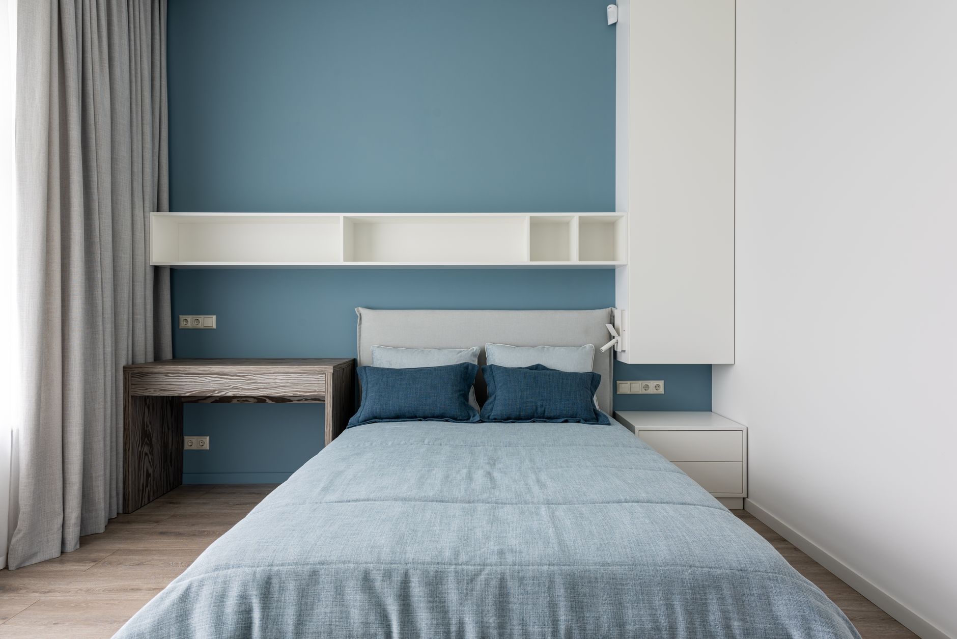 calming blue bedroom interior
