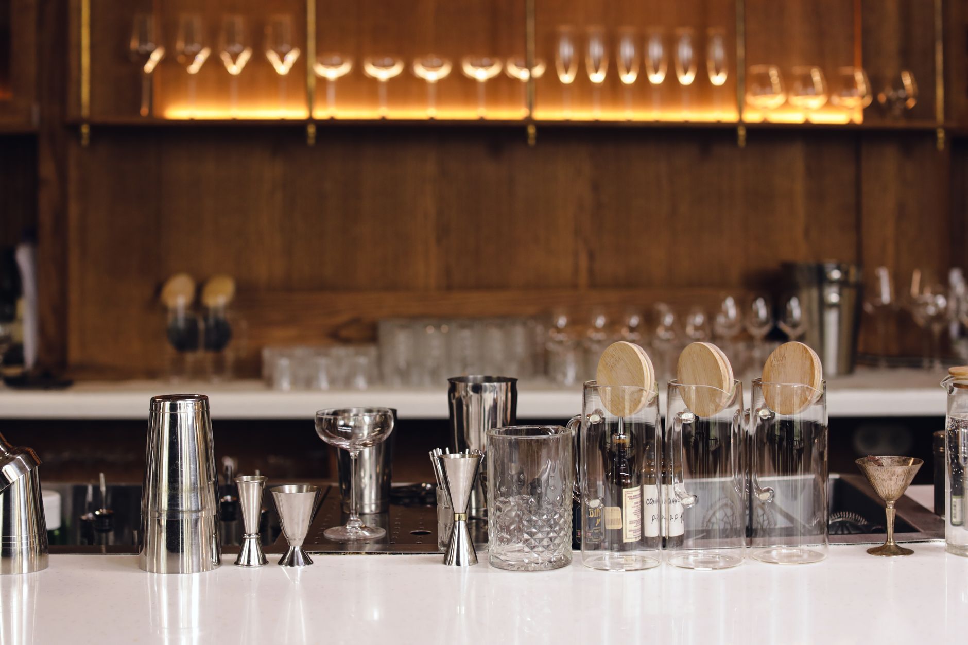 elegant home bar with bottles and glasses