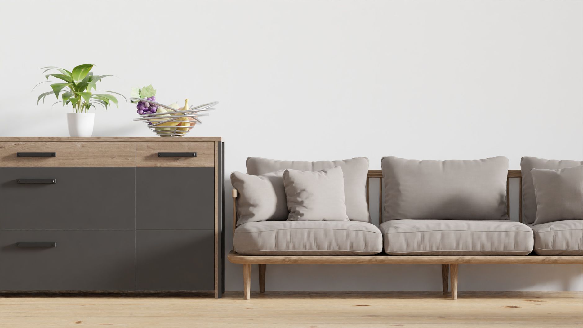 living room decor accessories, sofa cushions, plants